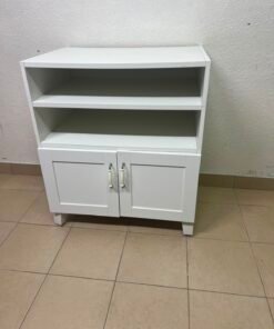 Classic White 2-Door Storage Cabinet with Open Shelves – Shaker-Style Display Unit with Adjustable Shelf & Curved Metal Handles - Image 4