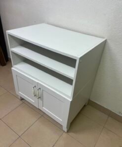 Classic White 2-Door Storage Cabinet with Open Shelves – Shaker-Style Display Unit with Adjustable Shelf & Curved Metal Handles - Image 5