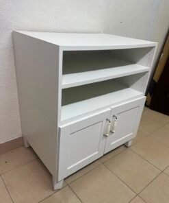 Classic White 2-Door Storage Cabinet with Open Shelves – Shaker-Style Display Unit with Adjustable Shelf & Curved Metal Handles - Image 6