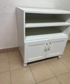 Classic White 2-Door Storage Cabinet with Open Shelves – Shaker-Style Display Unit with Adjustable Shelf & Curved Metal Handles - Image 7