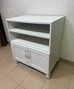 Classic White 2-Door Storage Cabinet with Open Shelves – Shaker-Style Display Unit with Adjustable Shelf & Curved Metal Handles - Image 8