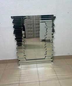 Modern 3D Staggered Mirrored Wall Mirror – Luxurious Stepped Glass Frame for Living Room, Hallway & Bedroom Decor