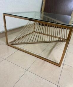 Sculptural Glass & Metal Square Coffee Table β Modern Geometric Brass Frame with Twisted Wire Art Base - Image 4