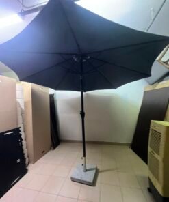 Square Dark Grey Patio Umbrella with Crank & Tilt – Complete Outdoor Garden Set with Heavy Grey Stone Base & Black Pole - Image 2