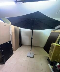 Square Dark Grey Patio Umbrella with Crank & Tilt – Complete Outdoor Garden Set with Heavy Grey Stone Base & Black Pole