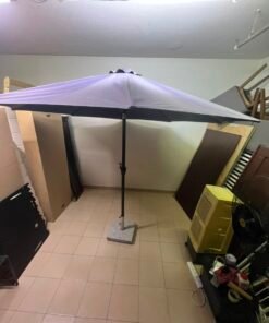 Square Dark Grey Patio Umbrella with Crank & Tilt – Complete Outdoor Garden Set with Heavy Grey Stone Base & Black Pole - Image 5