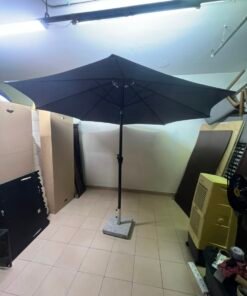 Square Dark Grey Patio Umbrella with Crank & Tilt – Complete Outdoor Garden Set with Heavy Grey Stone Base & Black Pole - Image 6