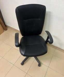 Black Ergonomic Office Chair with Mesh & Faux Leather Upholstery – Breathable Swivel Task Chair with Fixed Armrest - Image 2