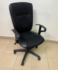 Black Ergonomic Office Chair with Mesh & Faux Leather Upholstery – Breathable Swivel Task Chair with Fixed Armrest - Image 4