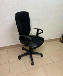 Black Ergonomic Office Chair with Mesh & Faux Leather Upholstery – Breathable Swivel Task Chair with Fixed Armrest - Image 5