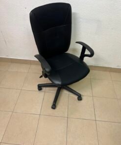 Black Ergonomic Office Chair with Mesh & Faux Leather Upholstery – Breathable Swivel Task Chair with Fixed Armrest - Image 6