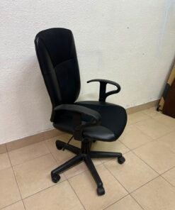 Black Ergonomic Office Chair with Mesh & Faux Leather Upholstery – Breathable Swivel Task Chair with Fixed Armrest - Image 7
