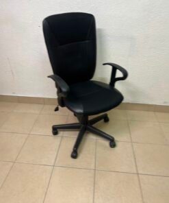 Black Ergonomic Office Chair with Mesh & Faux Leather Upholstery – Breathable Swivel Task Chair with Fixed Armrest - Image 8
