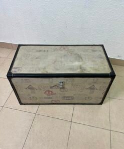 Vintage Travel Stamp Storage Trunk – Decorative Rectangular Chest with Black Trim & Silver Metal Latch - Image 3