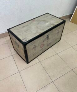 Vintage Travel Stamp Storage Trunk – Decorative Rectangular Chest with Black Trim & Silver Metal Latch - Image 4