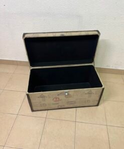 Vintage Travel Stamp Storage Trunk – Decorative Rectangular Chest with Black Trim & Silver Metal Latch - Image 6
