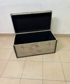 Vintage Travel Stamp Storage Trunk – Decorative Rectangular Chest with Black Trim & Silver Metal Latch - Image 7