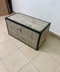 Vintage Travel Stamp Storage Trunk – Decorative Rectangular Chest with Black Trim & Silver Metal Latch - Image 9