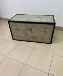 Vintage Travel Stamp Storage Trunk – Decorative Rectangular Chest with Black Trim & Silver Metal Latch - Image 8