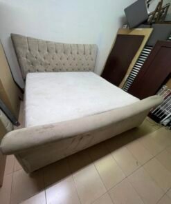 A classic diamond-patterned quilted bed with a mattress featuring soft velvet fabric in beige or gray. - Image 7