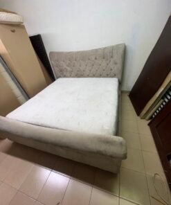 A classic diamond-patterned quilted bed with a mattress featuring soft velvet fabric in beige or gray. - Image 9