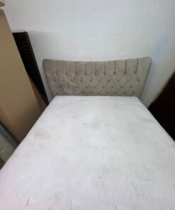 A classic diamond-patterned quilted bed with a mattress featuring soft velvet fabric in beige or gray. - Image 13