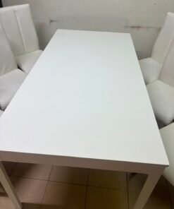 Modern 7-Piece White Dining Set – Rectangular Table & 6 High-Back Faux Leather Chairs with Chrome Sled Legs - Image 2