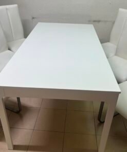 Modern 7-Piece White Dining Set – Rectangular Table & 6 High-Back Faux Leather Chairs with Chrome Sled Legs - Image 5