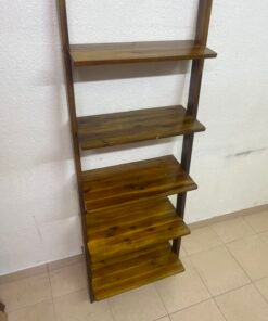 5-Tier Wooden Leaning Ladder Shelf / Bookshelf – Dark Brown Open Display Rack with Rustic Wood Grain Finish - Image 2