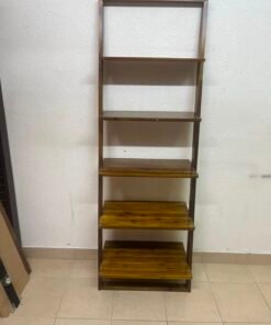 5-Tier Wooden Leaning Ladder Shelf / Bookshelf – Dark Brown Open Display Rack with Rustic Wood Grain Finish