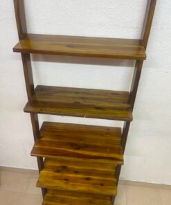 5-Tier Wooden Leaning Ladder Shelf / Bookshelf – Dark Brown Open Display Rack with Rustic Wood Grain Finish - Image 4