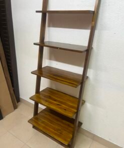 5-Tier Wooden Leaning Ladder Shelf / Bookshelf – Dark Brown Open Display Rack with Rustic Wood Grain Finish - Image 5