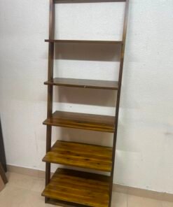 5-Tier Wooden Leaning Ladder Shelf / Bookshelf – Dark Brown Open Display Rack with Rustic Wood Grain Finish - Image 6