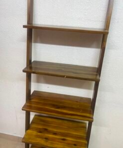 5-Tier Wooden Leaning Ladder Shelf / Bookshelf – Dark Brown Open Display Rack with Rustic Wood Grain Finish - Image 7