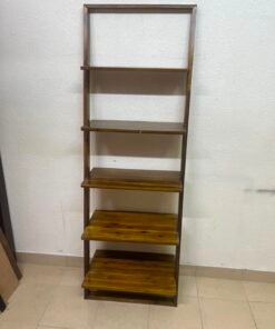 5-Tier Wooden Leaning Ladder Shelf / Bookshelf – Dark Brown Open Display Rack with Rustic Wood Grain Finish - Image 8