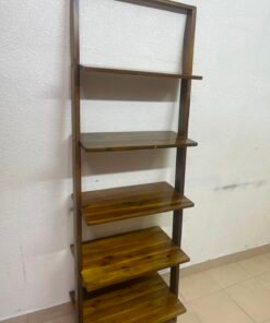 5-Tier Wooden Leaning Ladder Shelf / Bookshelf – Dark Brown Open Display Rack with Rustic Wood Grain Finish - Image 10