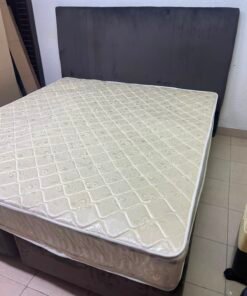 Complete Bed Set – Quilted Cream Mattress, Dark Grey Divan Base & Matching Tall Headboard