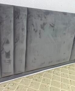 Complete Upholstered Grey Bed Set – Vertical Channel-Tufted Headboard, Cream Quilted Mattress & Matching Dark Grey Divan Base - Image 2