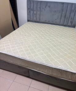 Complete Upholstered Grey Bed Set – Vertical Channel-Tufted Headboard, Cream Quilted Mattress & Matching Dark Grey Divan Base - Image 7