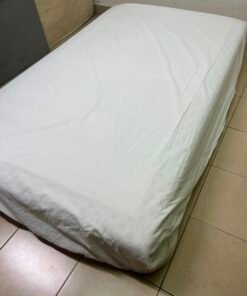 IKEA SULTAN Mattress with White Fitted Sheet – Quilted Cream Fabric with Grey Floral Pattern