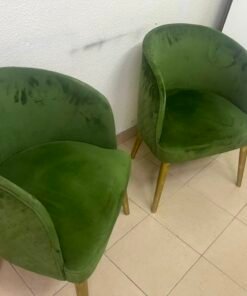 Set of 2 Olive Green Velvet Tub Chairs – Mid-Century Modern Accent Seating with Gold/Brass Tapered Legs - Image 2
