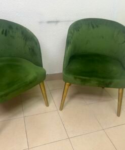 Set of 2 Olive Green Velvet Tub Chairs – Mid-Century Modern Accent Seating with Gold/Brass Tapered Legs - Image 3