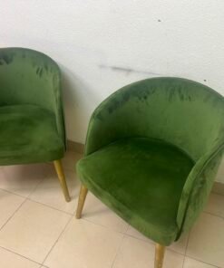 Set of 2 Olive Green Velvet Tub Chairs – Mid-Century Modern Accent Seating with Gold/Brass Tapered Legs - Image 5