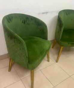 Set of 2 Olive Green Velvet Tub Chairs – Mid-Century Modern Accent Seating with Gold/Brass Tapered Legs - Image 6