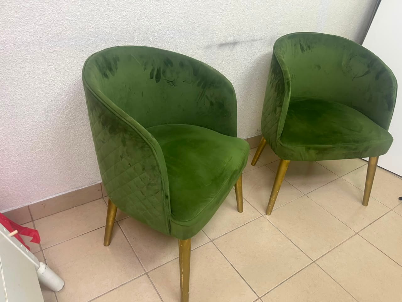 Set of 2 Olive Green Velvet Tub Chairs – Mid-Century Modern Accent Seating with Gold/Brass Tapered Legs - Image 6