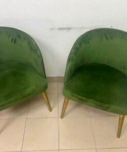 Set of 2 Olive Green Velvet Tub Chairs – Mid-Century Modern Accent Seating with Gold/Brass Tapered Legs