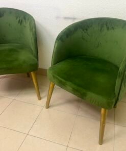 Set of 2 Olive Green Velvet Tub Chairs – Mid-Century Modern Accent Seating with Gold/Brass Tapered Legs - Image 8