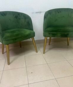 Set of 2 Olive Green Velvet Tub Chairs – Mid-Century Modern Accent Seating with Gold/Brass Tapered Legs - Image 9
