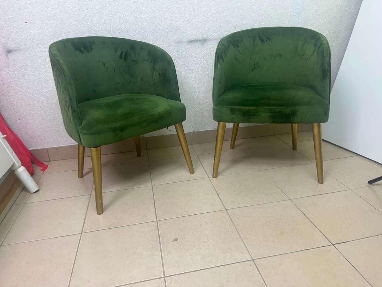 Set of 2 Olive Green Velvet Tub Chairs – Mid-Century Modern Accent Seating with Gold/Brass Tapered Legs - Image 9