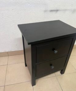 Minimalist Dark Charcoal 2-Drawer Nightstand – Modern Bedside Table with Contrast Round Knobs & Sturdy Square Legs - Image 2